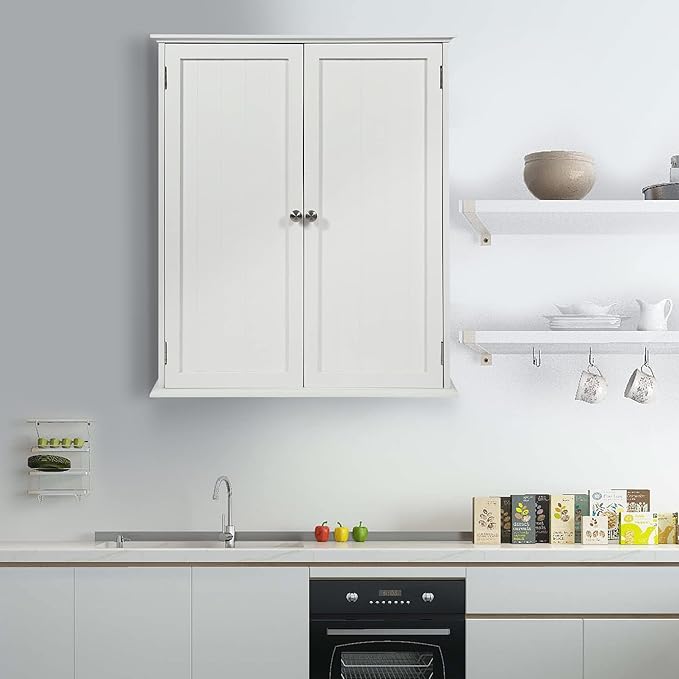 Wall Mount Bathroom Storage Cabinet, White Bathroom Cabinet with Doors and Adjustable Shelves, Wall Cabinet for Bathroom Above Toilet, Medicine Cabinet Wall Mounted, Wood