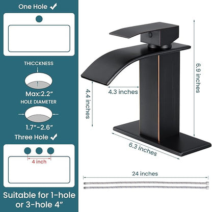 Bathroom Faucets Oil Rubbed Bronze Waterfall Bathroom Sink Faucet Modern Single Handle Bathroom Faucet for 1 or 3 Hole Mxier Tap Washbasin Faucet with Deck, Pop-up Drain and Supply Hoses