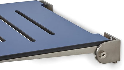 18 inch Silhouette Slimline Folding Wall Mount Shower Bench Seat, Navy Seat with Silver Frame