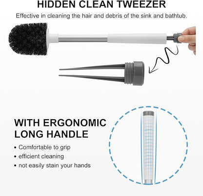 SetSail Toilet Brush and Holder 2 Pack, Self Closing Lid Toilet Bowl Brushes Holder and Extra Long Handle Ventilated Toilet Brush Set for Bathroom Cleaning, Nylon Bristles, White & Grey