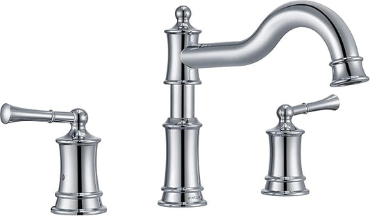 Roman Bathtub Faucet Deck Mount Tub Faucet for Bathroom Widespread Elegant Classic Spout with 3 Holes 2 Handle Valve Cartridge Included, Chrome
