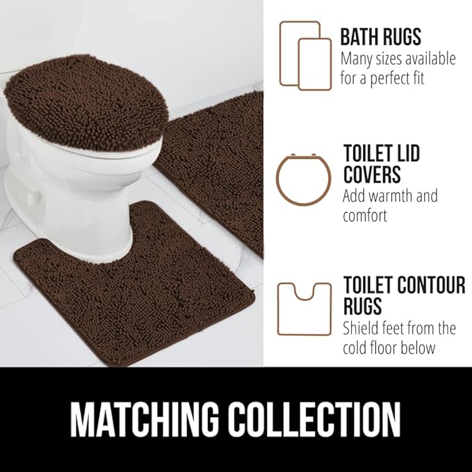 GORILLA GRIP Bath Rug Mat 36x24, Thick Soft Absorbent Chenille, Quick Dry Microfiber Mats, Rubber Backing Washable Shower Floor Rugs, Bathmat Runner, US Designed Bathroom Home Decor Accessories Brown