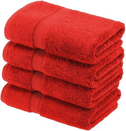 Superior Egyptian Cotton Pile Hand Towel Set of 4, Ultra Soft Luxury Towels, Thick Plush Essentials, Absorbent Heavyweight, Guest Bath, Hotel, Spa, Home Bathroom, Shower Basics, Red