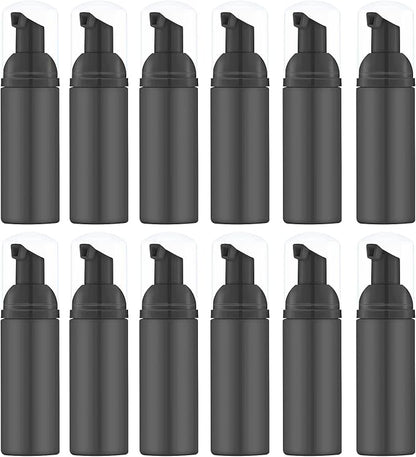 Iron BILL2 Oz Empty Foam Pump Bottle (12PCS) Travel Foaming Soap Dispenser for Hand Soap, Lash Shampoo Cleanser (Black Pump)