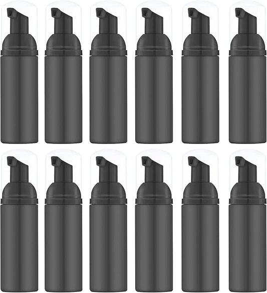 Iron BILL2 Oz Empty Foam Pump Bottle (12PCS) Travel Foaming Soap Dispenser for Hand Soap, Lash Shampoo Cleanser (Black Pump)
