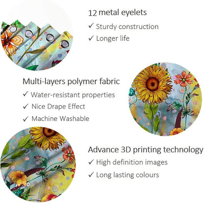 Bohemian Shower Curtain, Boho Floral Print Water Repellent Polyester Fabric for Bathroom Decor, 72×72 Inch Standard Size with 12 Hooks, Also as Room Divider