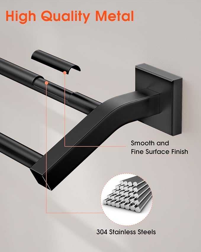 Alise Double Bath Towel Bars Towel Racks for Bathroom,Wall Mount Towel Holder Heavy Duty 16-Inch Towel Hanger Rail,SUS304 Stainless Steel Matte Black