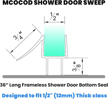36" Shower Door Bottom Seal Strip for 1/2" (12mm) Glass – Ultra Clear Polycarbonate Shower Door Sweep, Single Pack