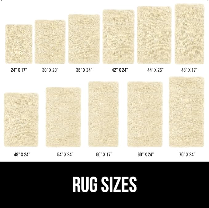 GORILLA GRIP Bath Rug Mat 44x26, Thick Soft Absorbent Chenille, Quick Dry Microfiber Mats, Rubber Backing Washable Shower Floor Rugs, Bathmat Runner, US Designed Bathroom Home Decor Accessories Sand