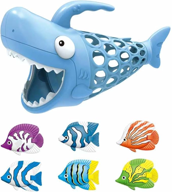 6-in-1 Shark Fishing Bath Toy for Kids - Ultimate Pool & Bathtub Fun with 1 Big Shark & 6 Colorful Fish | Educational & Durable Toy for Boys & Girls Ages 6+