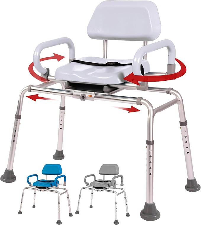 Platinum Health Carousel Sliding Shower Chair Transfer Bench with Swivel Seat (White)