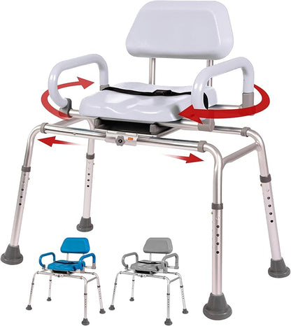 Platinum Health Carousel Sliding Shower Chair Transfer Bench with Swivel Seat (White)