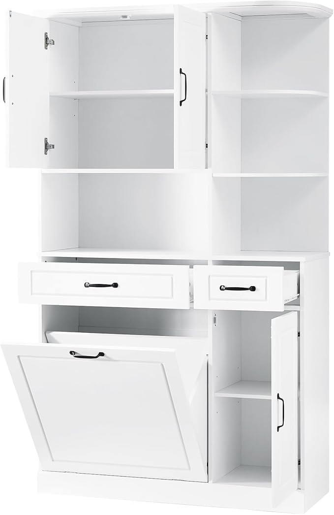 70" Tall Freestanding Storage Cabinet with Drawers, Doors, Adjustable Shelves & Flip Drawer, Modern Wood Organizer for Bathroom, Laundry Room, Office, White
