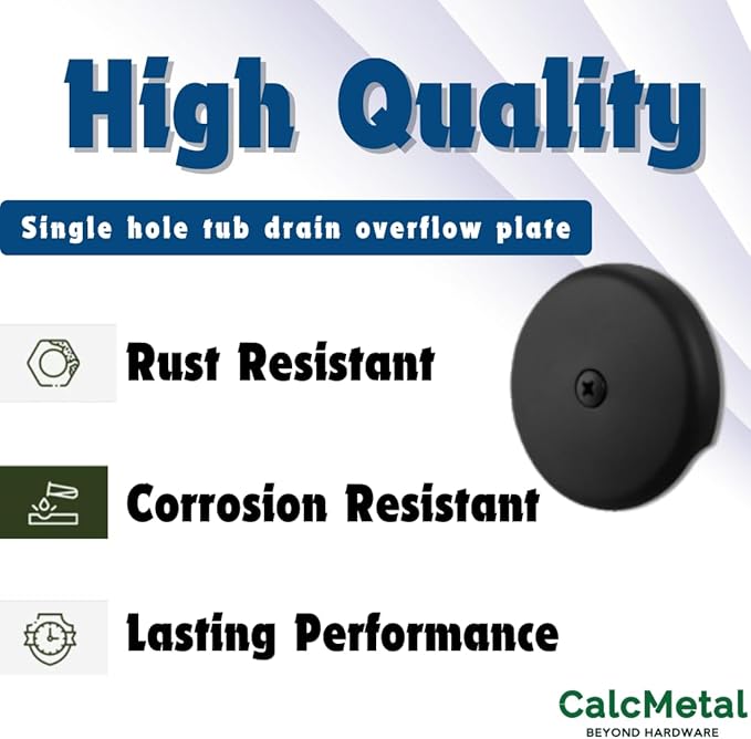 Single Hole Bathtub Drain Overflow Plate with One Matching Screws, Easy to Install, Matte Black