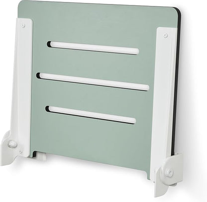 18 inch Silhouette Slimline Folding Wall Mount Shower Bench Seat, Sea Green Seat with White Frame