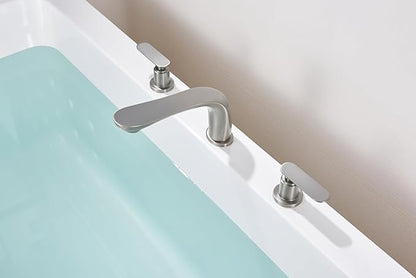 SITGES Classic Bathtub Faucet,2-Handle Brushed Nickel Tub Filler,3-Hole Widespread Roman Tub Faucet,High Flow Deck Mount Bath Tub Faucet with Valve Included