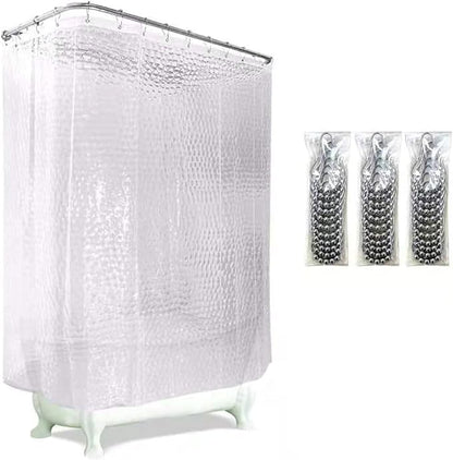 Clawfoot Tub Clear Shower Curtain Liner Extra Wide Warp Around, Plastic EVA Water Repellent, 36 Metal Hooks Waterproof Water Cube, 180 in x 70 inches