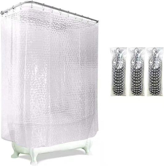 Clawfoot Tub Clear Shower Curtain Liner Extra Wide Warp Around, Plastic EVA Water Repellent, 36 Metal Hooks Waterproof Water Cube, 180 in x 70 inches
