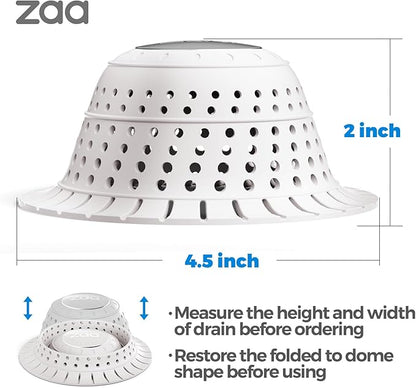 zaa Bathtub Drain Hair Catcher, Silicone Collapsible 2 Pack Drain Protector for Pop-Up and Regular Drains of Shower, Bathtub, Tub, Bathroom, Sink, White