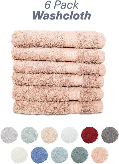 Hencely Premium 6-Pack Washcloths 12x12 Inches Soft Turkish Cotton High Absorbent and Quick Dry Dishtowel for Kitchen and Bath (Wash Cloth 6 Pack, Peach)