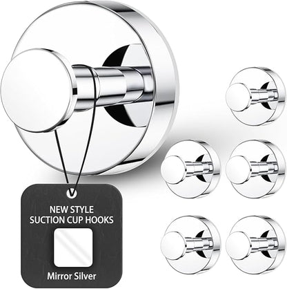 BKV Suction Cup Hooks for Glass Window,Removable Shower Hooks for Inside Shower,Metal Towel Hooks for Bathrooms,6 Pack(Mirror)