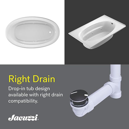 Jacuzzi SIGNATURE Acrylic Drop-In Bathtub, Jet Massage Tub, Slip Resistant, Right Drain Placement, 72" (L) x 42" (W), Oval, Oyster
