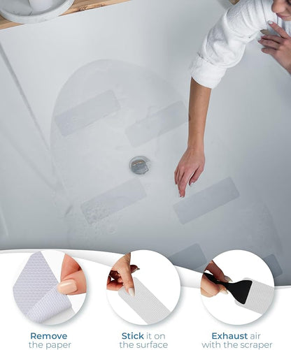 XXL Anti Slip Shower Stickers 12 PCS, Invisible Non-Slip Shower Strips for Adults, Premium Adhesive Bath Tub Stickers (Clear)
