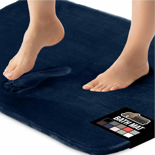 GORILLA GRIP Memory Foam Bath Rugs, Soft Absorbent Velvet Bathroom Mats, Durable Dots on Underside, Machine Washable Bathmat, Carpet Rug Room Decor for Shower Floor, 48x24 Mat, Navy Blue