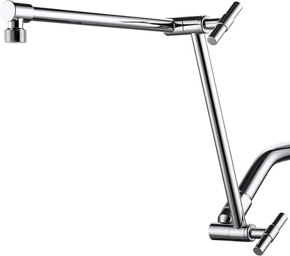 Chrome Shower Arm Extension - 13'' Adjustable Height & Range, Universal Connector, Locking Nuts