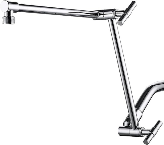 Chrome Shower Arm Extension - 13'' Adjustable Height & Range, Universal Connector, Locking Nuts