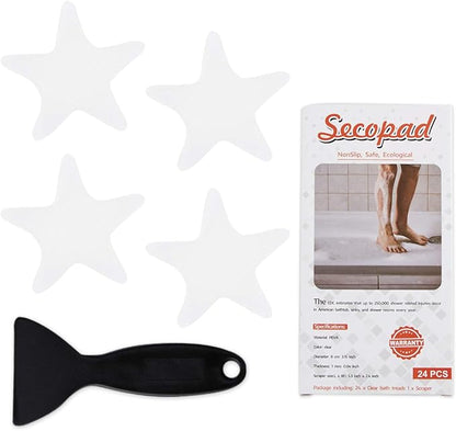 Anti Slip Shower Stickers 24 PCS Safety Bathtub Strips Adhesive Decals with Premium Scraper(Clear Star)