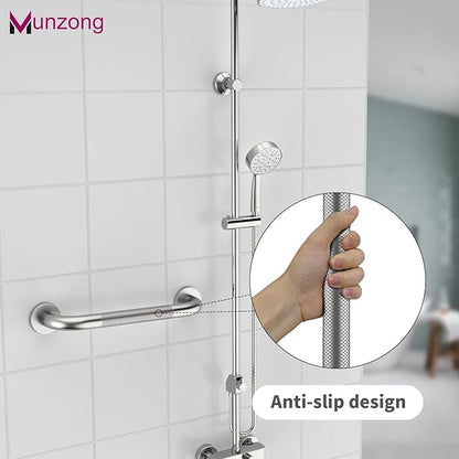 12 Inch Anti Slip Grab Bars for Wall,Munzong Stainless Steel Bathroom Grab Bars for Bathtubs and Showers,Brushed Nickel Knurled Handicap Balance Bar,Safety Hand Rail Support Elderly Senior Bath Handle