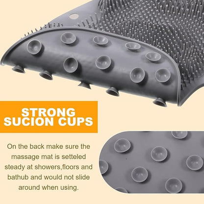 Shower Foot & Back Scrubber, Massage Pad with Suction Cups & Pumice Stone, Multi-Surface Silicone Bath Mat for Exfoliating and Massaging in Shower or Bathtub, 9.8x11.8 Inch (Blue)