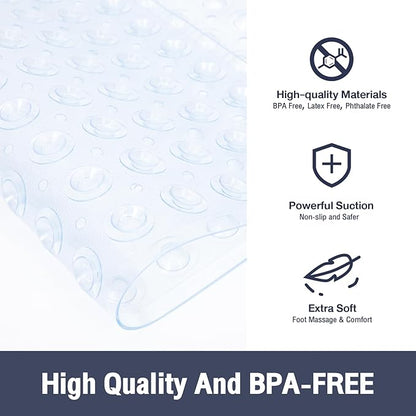 Clear Square Shower Mat Bathtub Mat Non Slip 21x21 Inch, Square Bath Mat for Inside Shower Tub, Shower Stall Mats for Bathroom Floor, Big Suction Cups Drain Hole, Easy Washable, BPA-Free