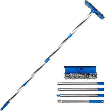 30"-59" Window Squeegee,2 in 1 Squeegee Window Cleaner with Long Stainless Steel Handle,Sponge Car Window Squeegee for Gas Station, Glass,Shower,Outdoor High Window Cleaning (Green) (51 inch)