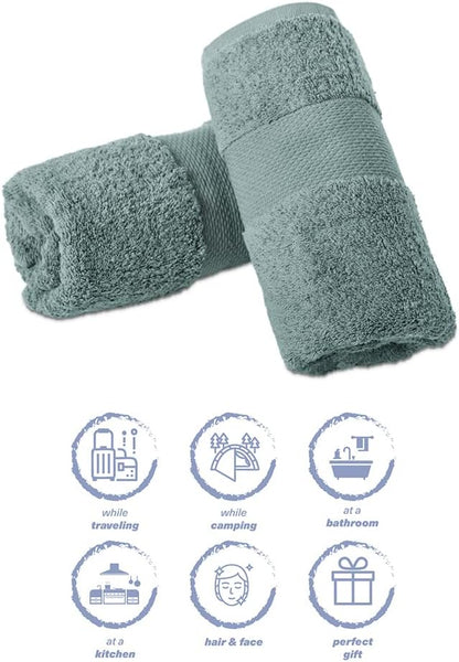 Hencely Luxury Hand Towel - Set of 2 (16x28 Inches) - Soft Turkish Cotton, Absorbent, Quick-Drying Face, Body, Kitchen, and Bathroom Towel (Hand Towels 2 Pack, Dark Green)