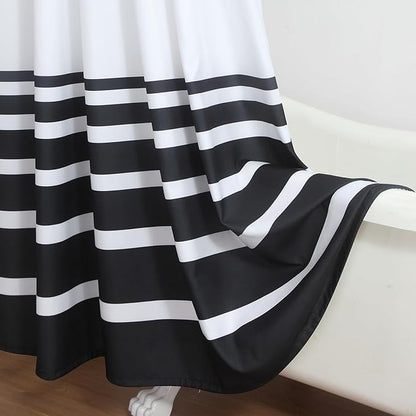 Black and White Striped Shower Curtain 72x72 Inches, Waterproof Fabric with Modern Gradient Lines, 12 Rustproof Grommets & Weighted Hem