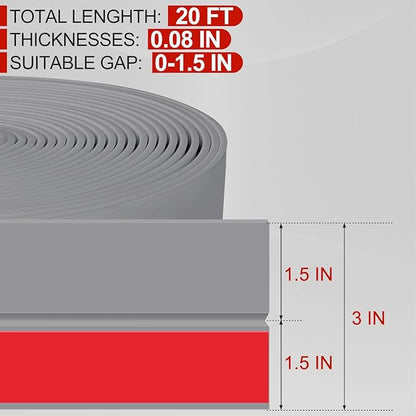 MYFAMIREA Door Weather Stripping 3IN (W) x 20FT (L) Door Draft Stopper Seal Tape Silicone Seal Strip Self Adhesive Shower Sweep Insulation Tape Side Bottom Strip for Sliding Glass Window Gap, Gray