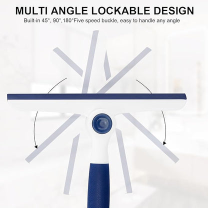 9.5" Foldable Window Squeegee, Handheld Squeegee with Soft Handle for Window Cleaning，Glass Doors, Car Windshields，Shower Doors，Blue