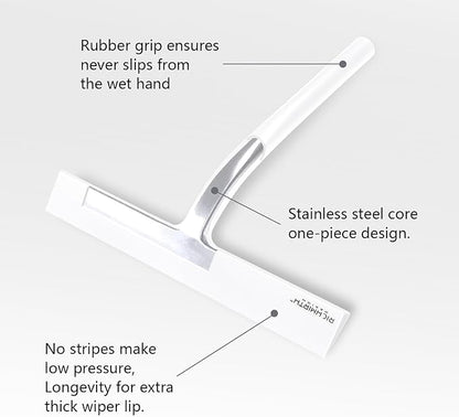Shower Squeegee 9" with Silicone Hook - All Purpose Squeegee for Shower Glass Door Mirrors Bathroom Tiles Car Windows Glass Door Blade Showers - White