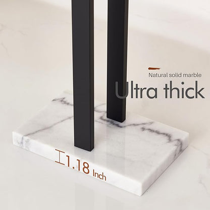 KOKOSIRI Free Standing Towel Racks Matte Black 2-Tier Towel Holder for Bathroom Floor Stand with Heavy Marble Base Thicken Steady Design Stainless Steel THS0005-BK