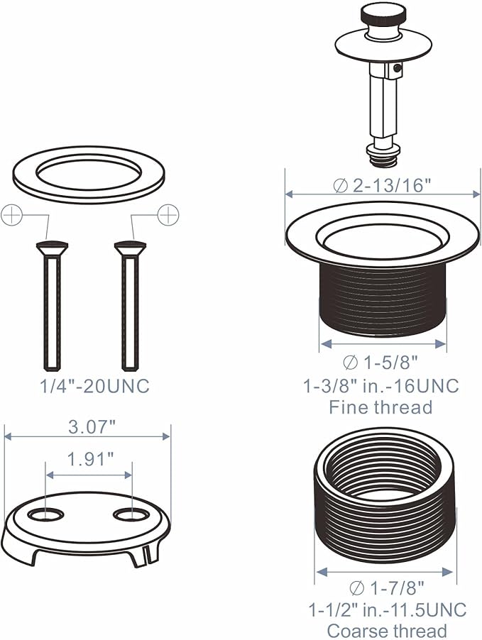 Gold Brushed tub Drain Lift &Turn Tub Trim Set with Two-Hole Overflow Faceplate Conversion Kit Assembly, Hidrop Bathtub Drain Replacement Trim Kit and Universal Fine/Coarse Thread, Gold Brushed