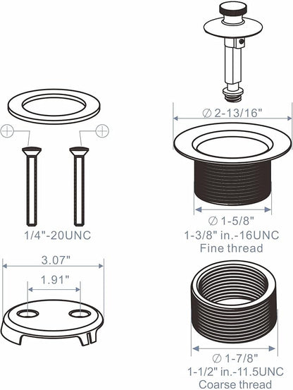 Gold Brushed tub Drain Lift &Turn Tub Trim Set with Two-Hole Overflow Faceplate Conversion Kit Assembly, Hidrop Bathtub Drain Replacement Trim Kit and Universal Fine/Coarse Thread, Gold Brushed