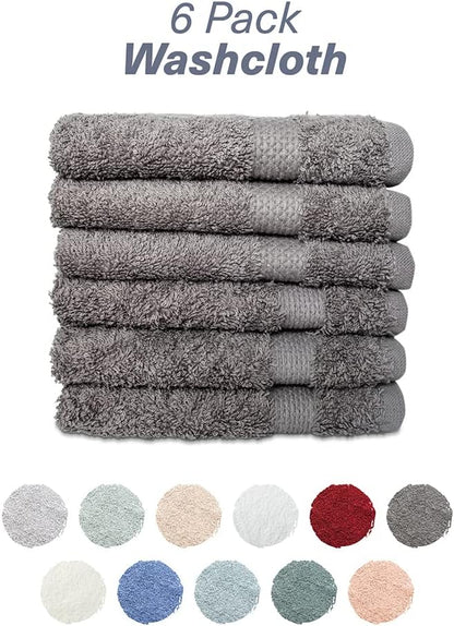 Hencely Premium 6-Pack Washcloths 12x12 Inches Soft Turkish Cotton High Absorbent and Quick Dry Dishtowel for Kitchen and Bath (Wash Cloth 6 Pack, Gray)