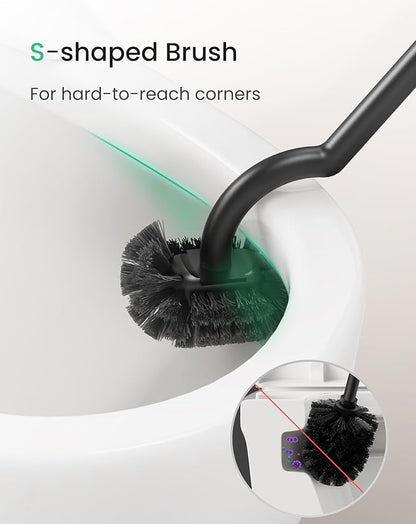 Cesun Toilet Brush and Holder Set - Curved Design Toilet Brush for Deep Cleaning Under Rim, 304 Stainless Steel Toilet Bowl Brush and Holder for Bathroom, Rv, Black(2 Replaceable Brush Head Included)