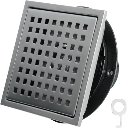 6 Inch Square Shower Drain, SUS 304 Stainless Steel Shower Drain with Flange, Removable Grid Cover Hair Strainer, High Flow Shower Floor Drain, Gun Grey