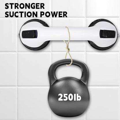 2-Pack Grab Bars for Bathtubs and Showers, 12 inch Shower Handle Suction Shower Bar, Safety Bars for Shower Chair, Bathroom Grab Bar for Senior，No Drilling Removable (Gray, 12 inch)