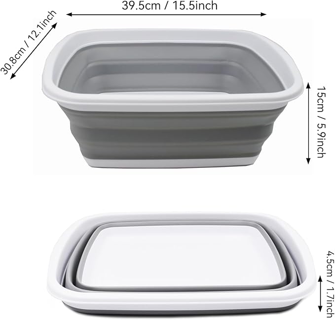 SAMMART 10L (2.6 Gallons) Collapsible Tub - Foldable Dish Tub - Portable Washing Basin - Space Saving Plastic Washtub (White/Grey, 1)