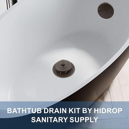 Bronze Tub Drain Lift &Turn Tub Trim Set with Two-Hole Overflow Faceplate Conversion Kit Assembly, Hidrop Bathtub Drain Replacement Trim Kit and Universal Fine/Coarse Thread, Oil Rubbed Bronze