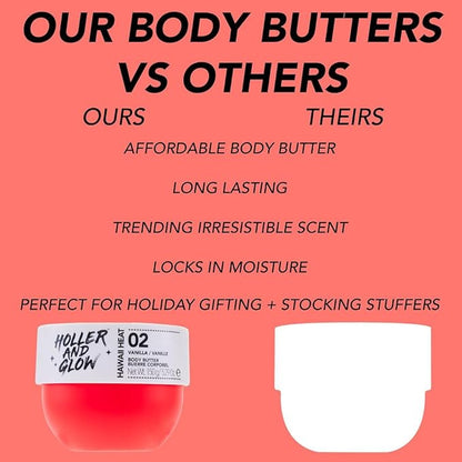 Holler And Glow Hawaii Heat Vanilla Body Butter, Body Butter For Women, Smells Good, Body Lotion For Extremely Dry Skin, Moisturizing, Nourishing, Shea Butter, Peony, Amber Scented, 5.29 Oz